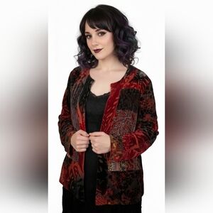 Laura Ashley Womens Whimsigoth Velvet Burnout Patchwork Cardigan XL Artsy Gypsy
